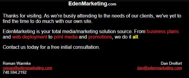 eden marketing's first website